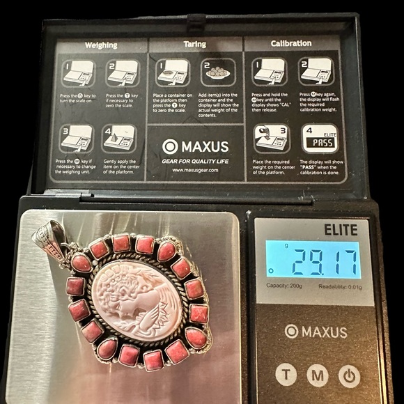 Carved Pink Conch & Rhodachrosite Pendant in Sterling Silver - Picture 6 of 8